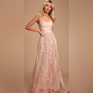 Lulus Andria blush lace strapless gown